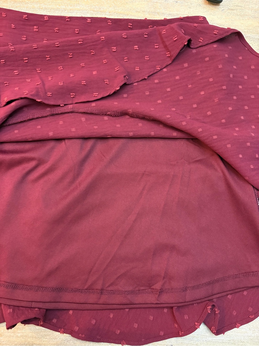 Altar’d State Burgundy Textured Dot Flounce Mini Skirt Size M - Picture 6 of 7